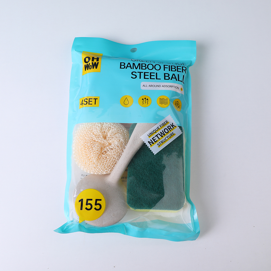 Green sponge bamboo fiber ball 4pcs-155-1