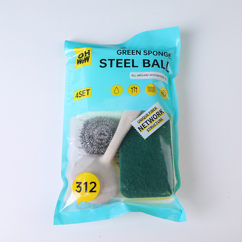 Green sponge steel wire ball 4pcs-312-1