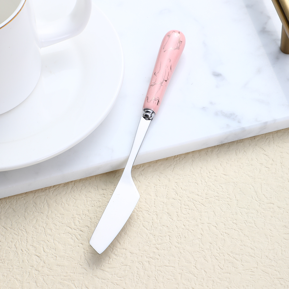 Pink golden pottery porcelain handle moon cake knife