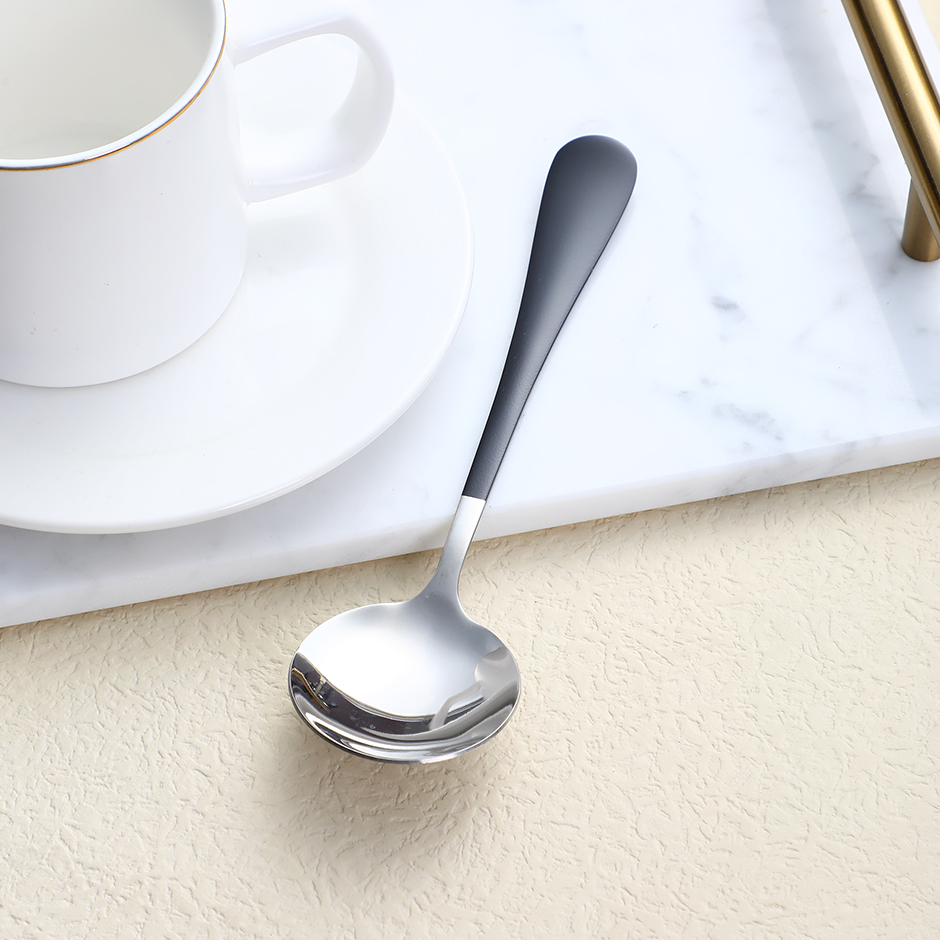 Thick smooth handle black No. 2 round spoon