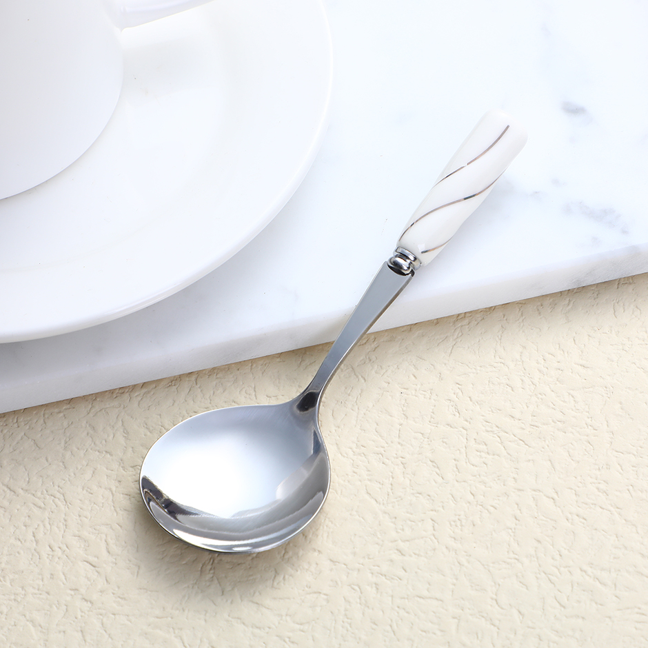 Hexagonal platinum ceramic handle No. 3 round spoon