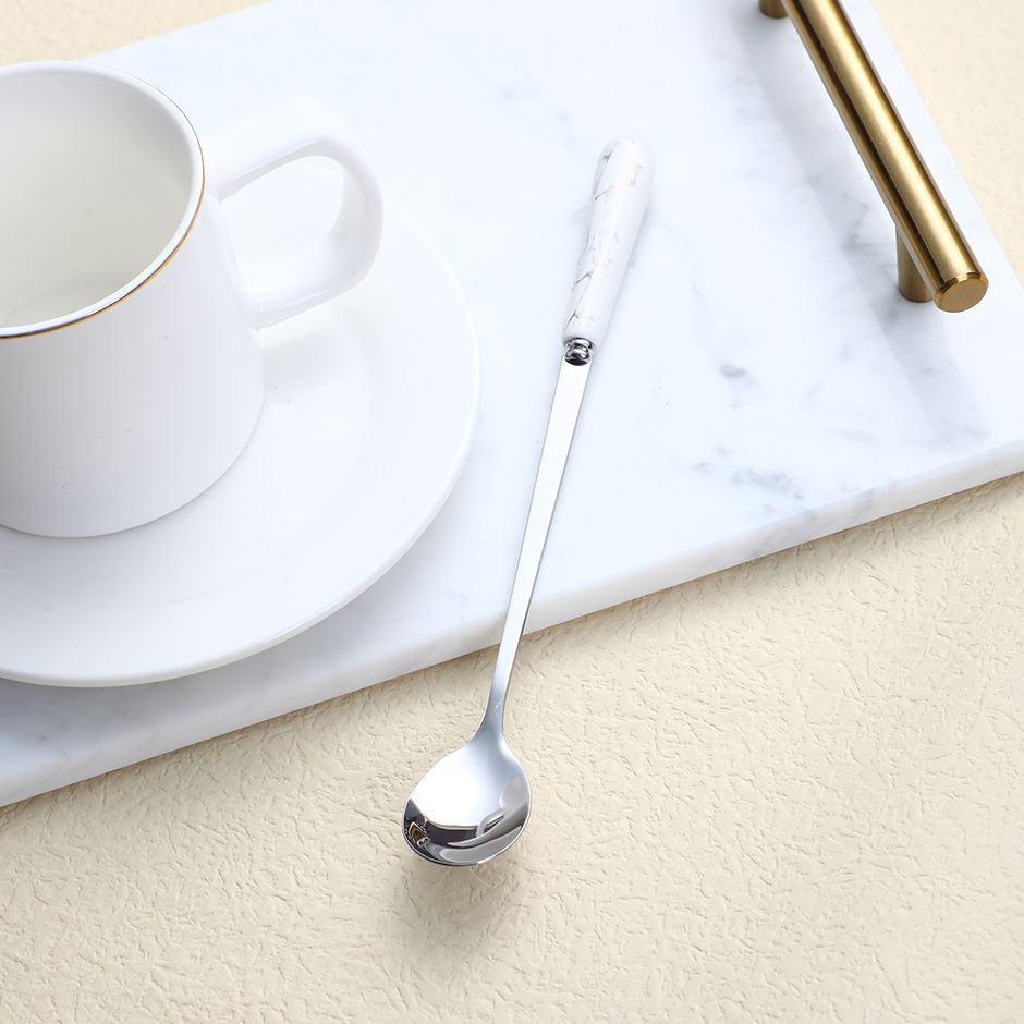 Platinum ceramic handle ice round spoon
