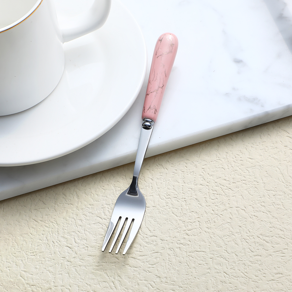 Pink golden pottery porcelain handle No. 3 fork