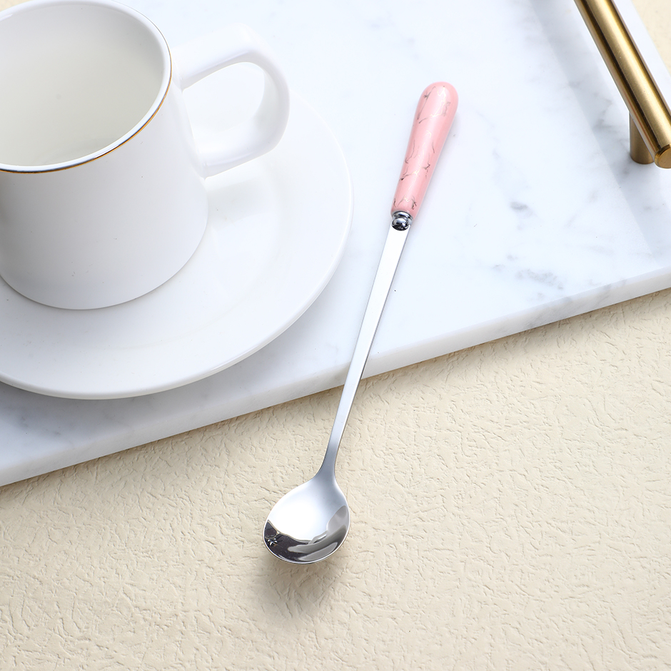 Pink golden pottery porcelain handle ice round spoon