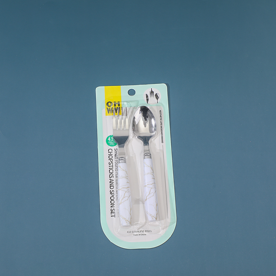 Small marble texture bowling fork and spoon set-3152