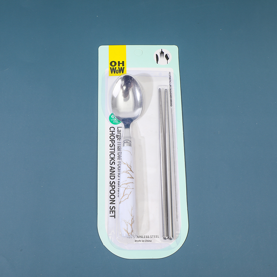 Large marble texture bowling handle chopsticks and spoon set-102-11