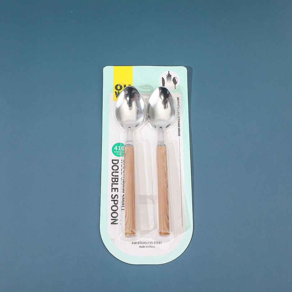 Wood grain small double spoons-7162