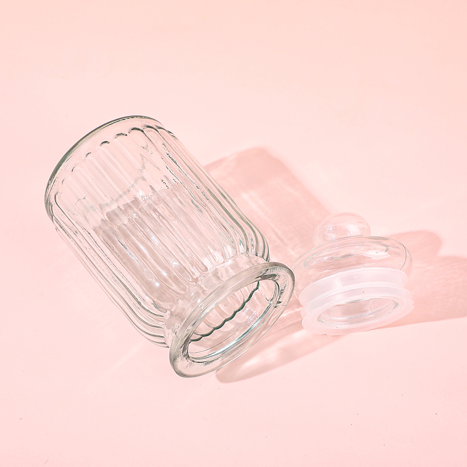 Vertical striped glass airtight jar