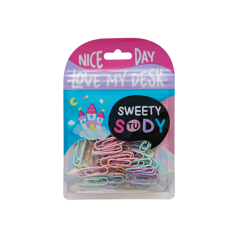 28mm paper clips (5 gold mixed 60 in pink purple and green)
