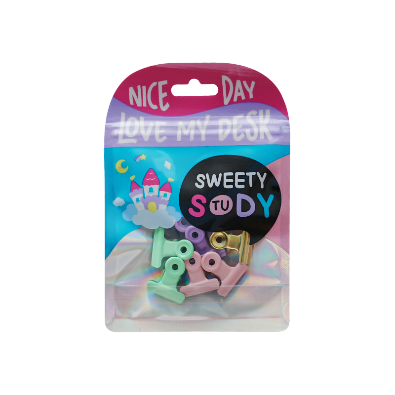 Round head clips (2 each of pink purple green + 1 gold)