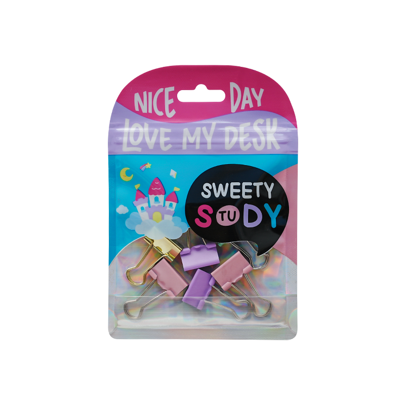 Long tail clip with silver handle (2 pieces in pink purple and green + 1 piece of gold)