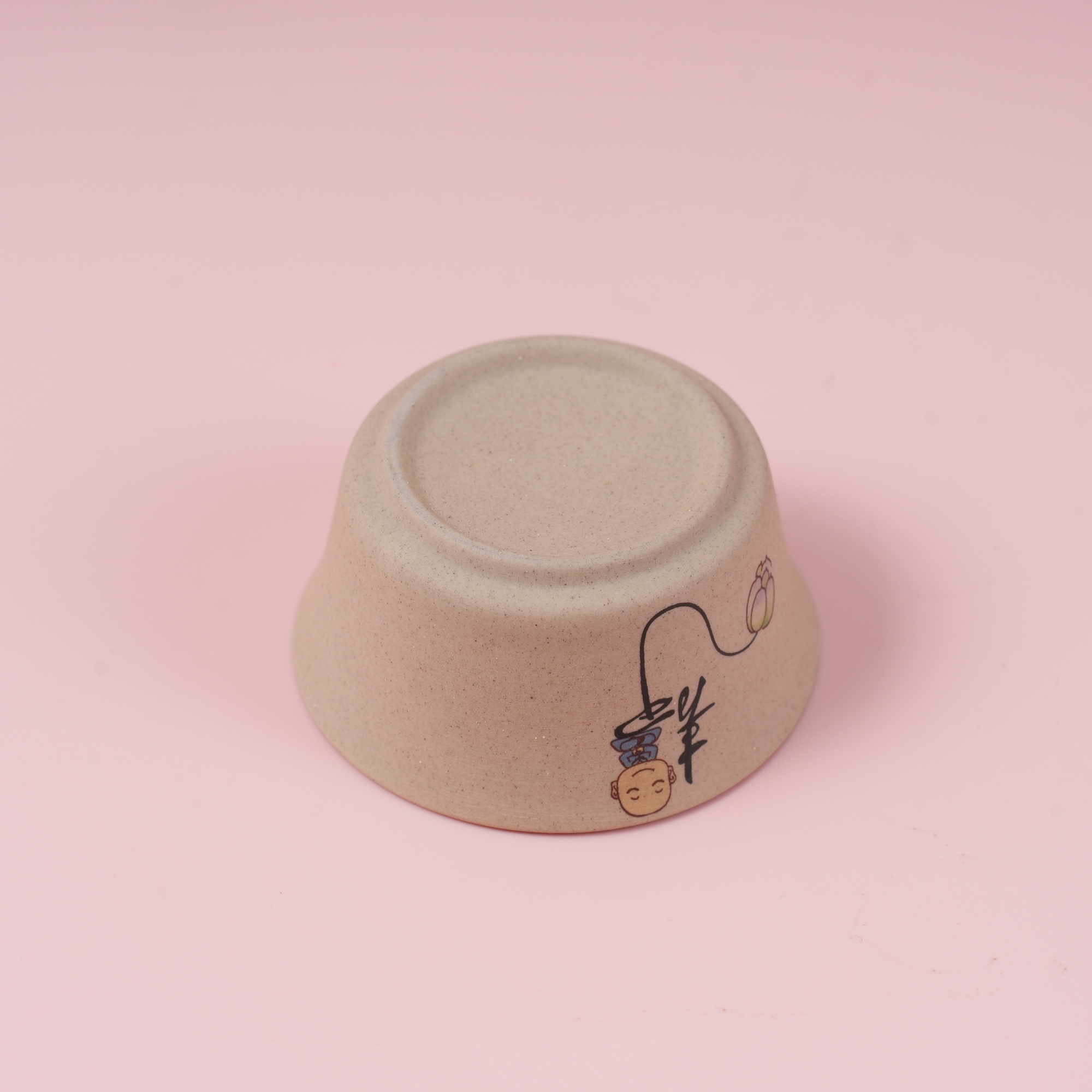 Rough Pottery Wide-Mouth Teacup – Monk Design (with inner box) 50ml