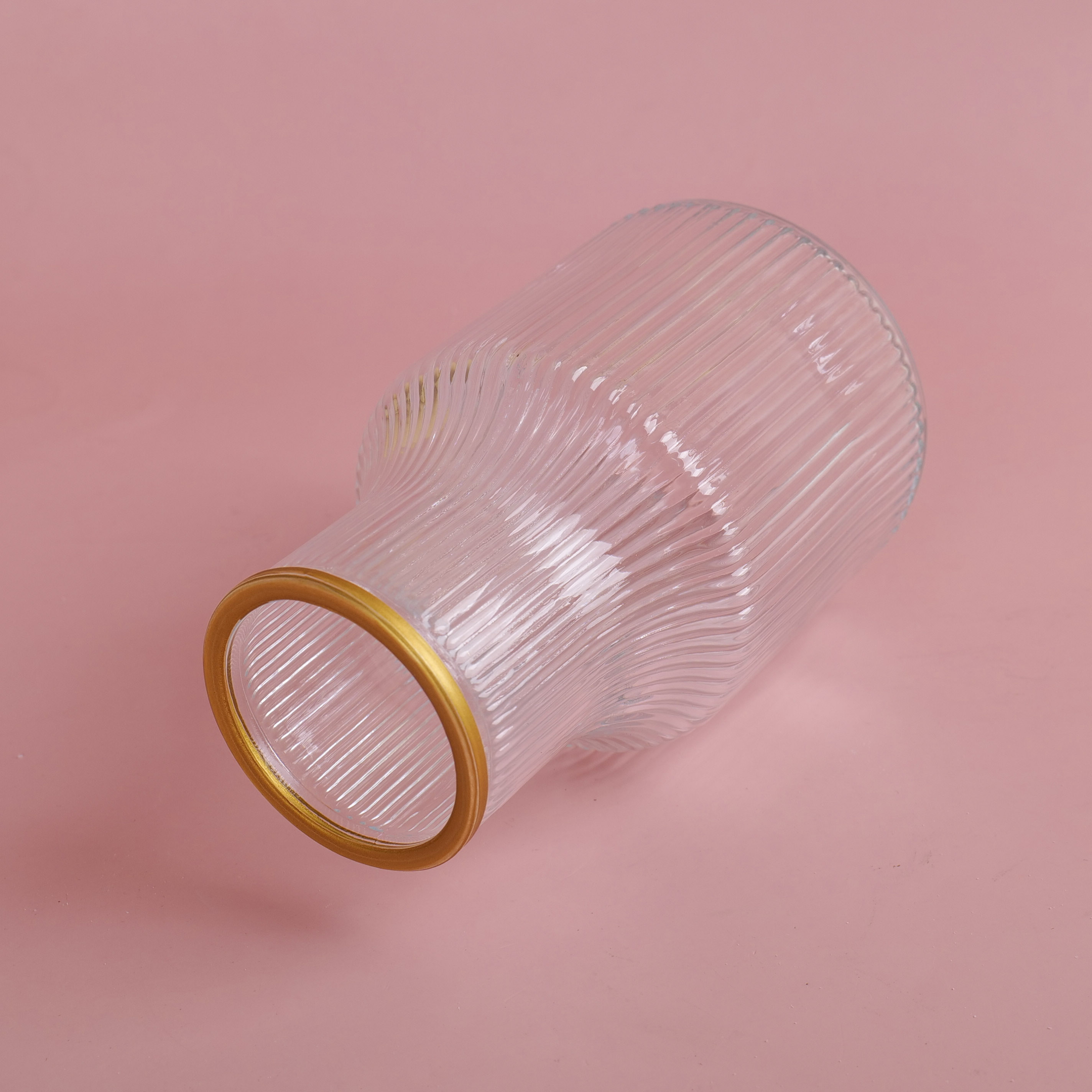 15cm Gold-Rim Vertical-Stripe Glass Vase