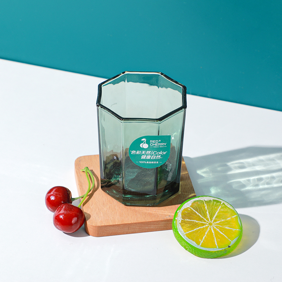Red cherry green glass cup 200ml- 8607