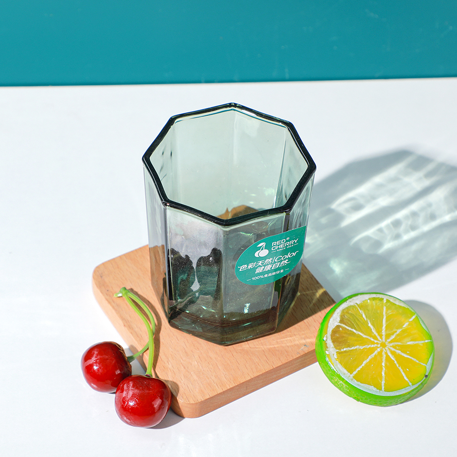 Red cherry green glass cup 200ml- 8607