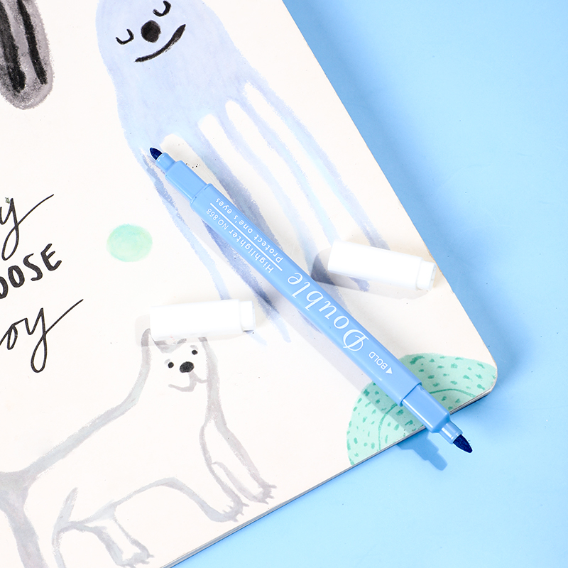 Double-end square holder soft- colored fluorescent pen - blue(1 PC)