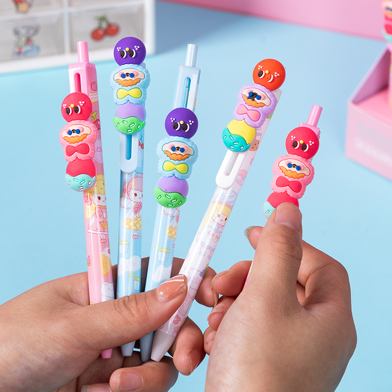Sugar calabash decompression sliding cartoon black 0.5 creative clickable gel pen-2248(1 PC)