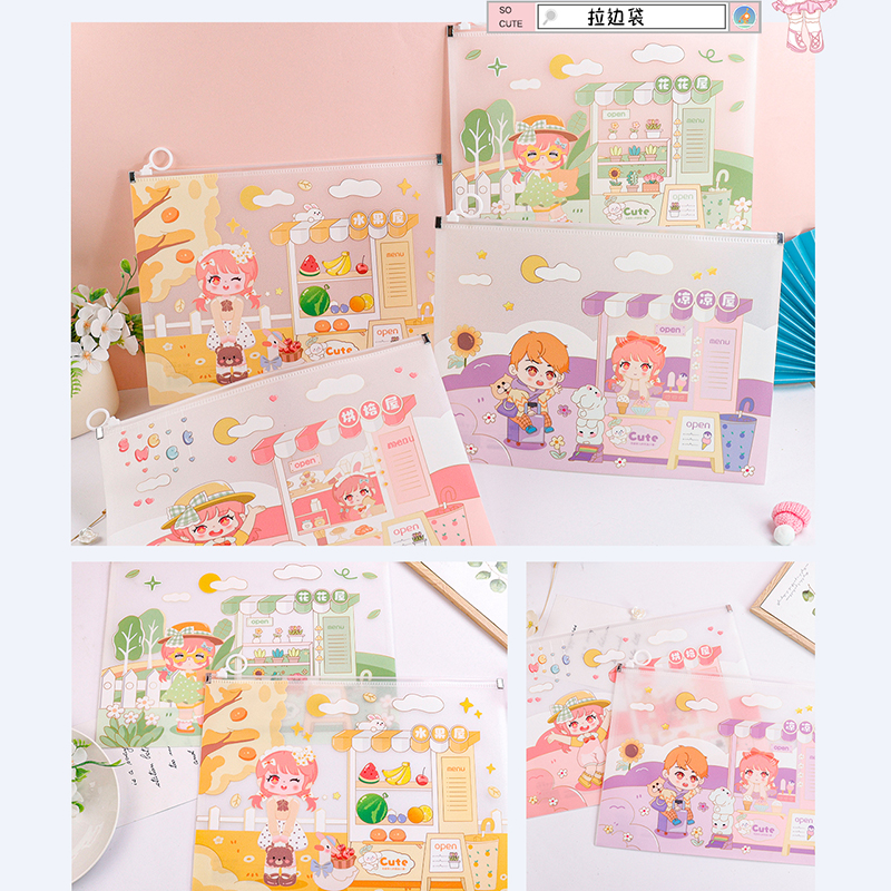 Cute girl glitter hot stamping file bag with zipper-XX-1901