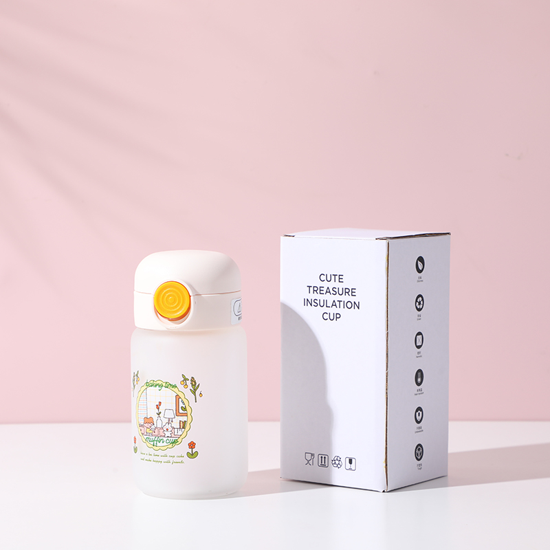 Flower and girl small glass bottle with pop-up lid 350ml