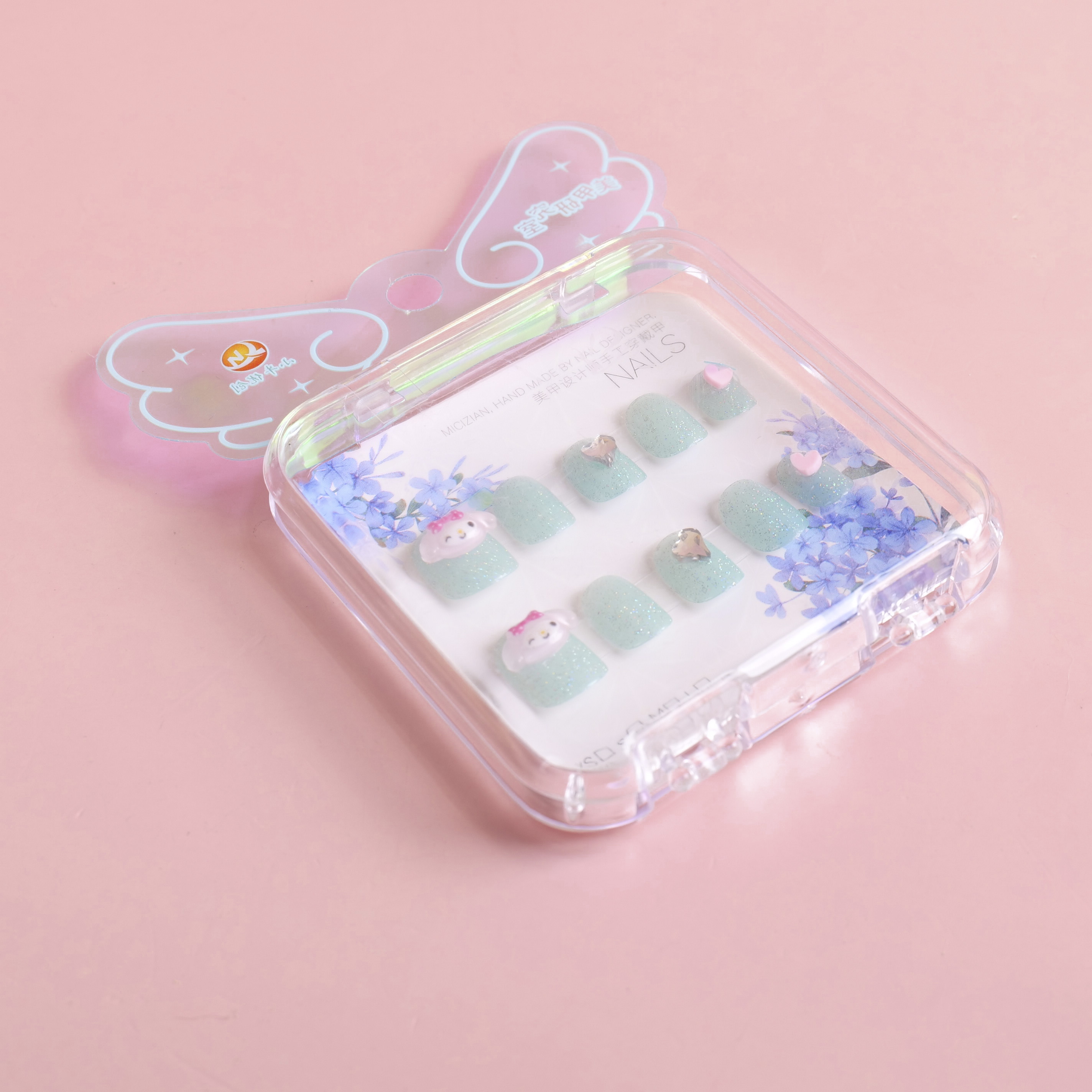 Large Acrylic Box Long Iridescent Drill-Pointed Press-On Nails ZJ1023