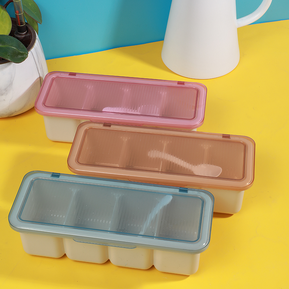 Transparent four compartments seasoning box-587-1