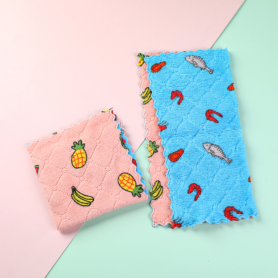 Bag-packed double-sided printed coral fleece scouring pad-2pcs