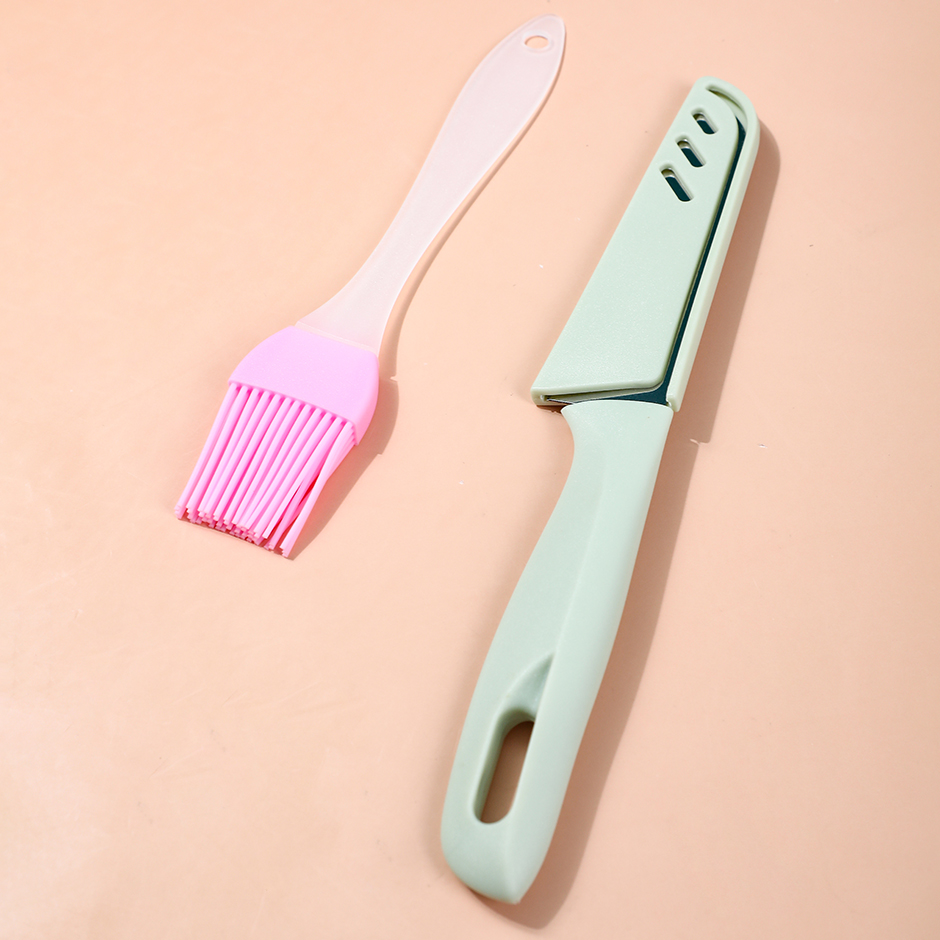 Stainless steel fruit knife+silica gel brush combo-497