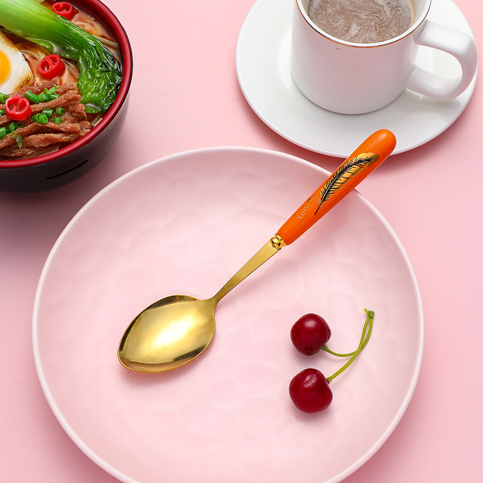 Feather ceramic handle spoon