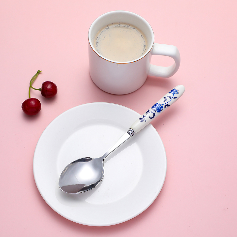 Golden orchid ceramic handle spoon