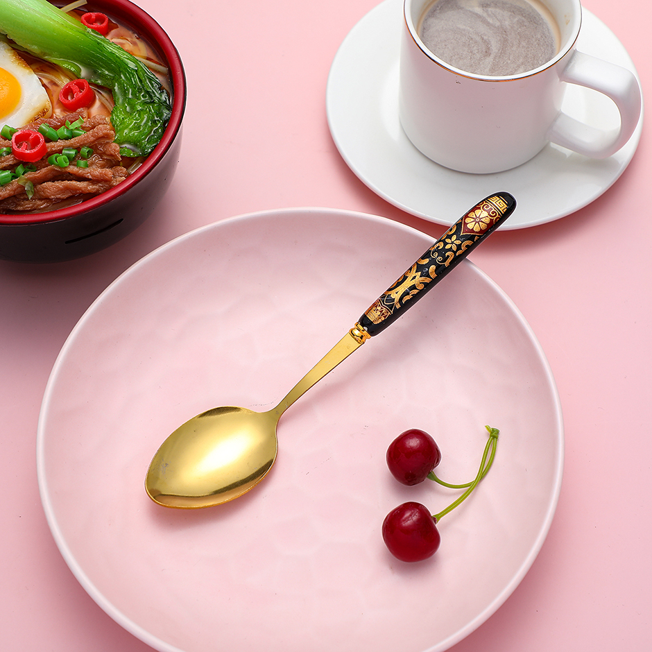 Gold plated ceramic handle color glaze 5-color spoon