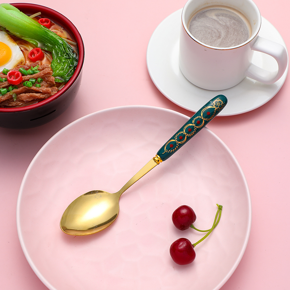 Gold plated ceramic handle color glaze 5-color spoon