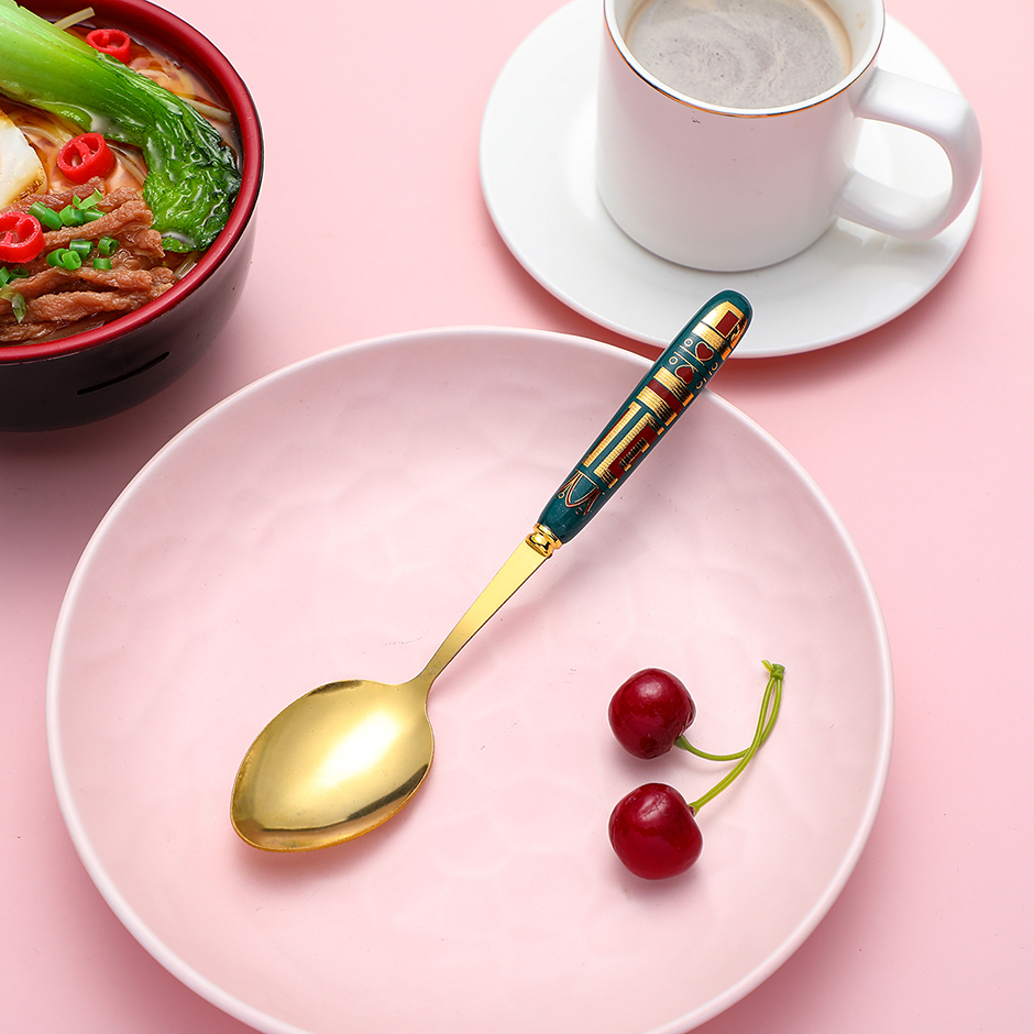 Gold plated ceramic handle color glaze 5-color spoon