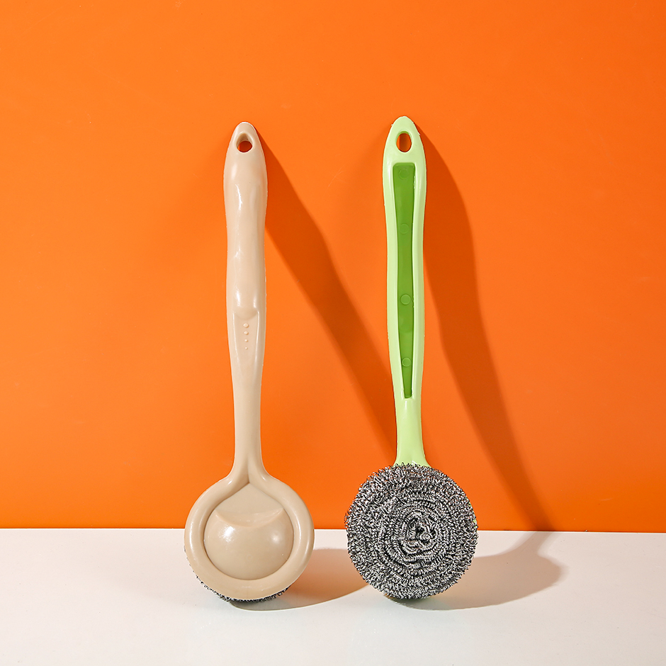Efficient decontamination pan brush with long handle