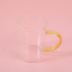 High borosilicate large glass cup with colored handle 310ml-60 x 85