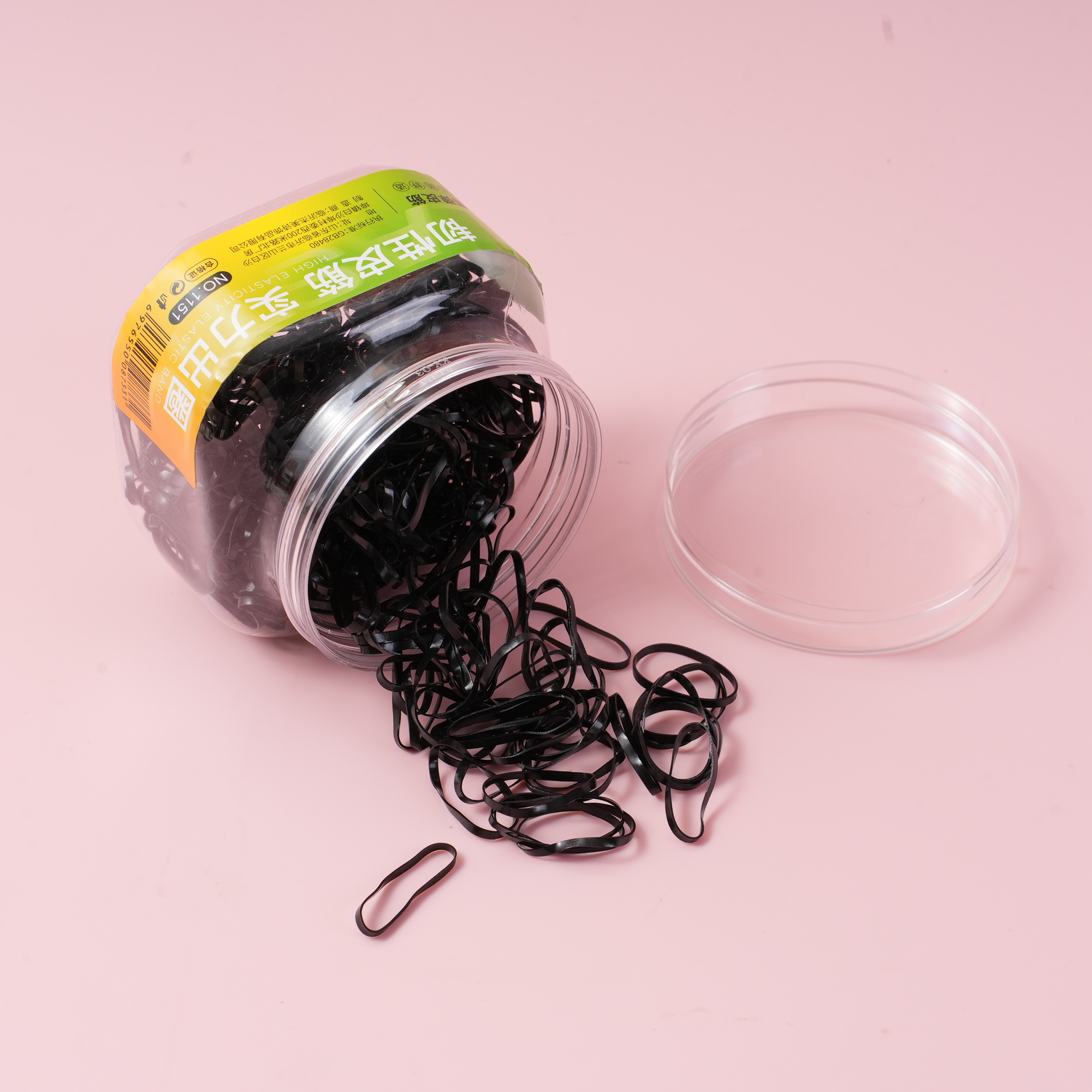 Square Box Crystal-Cover Hair Ties - Black
