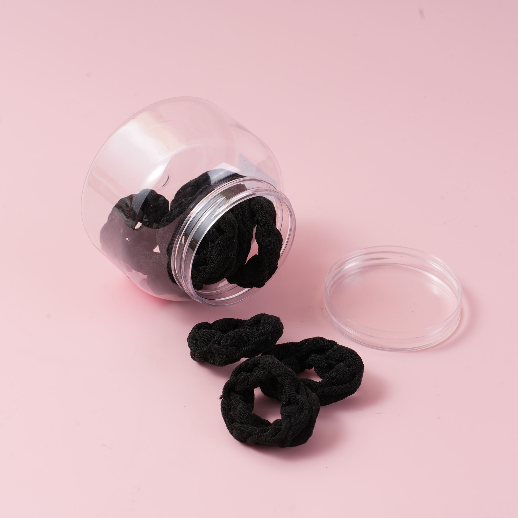 Wide Bottle Crystal-Cover Hair Ties - Black