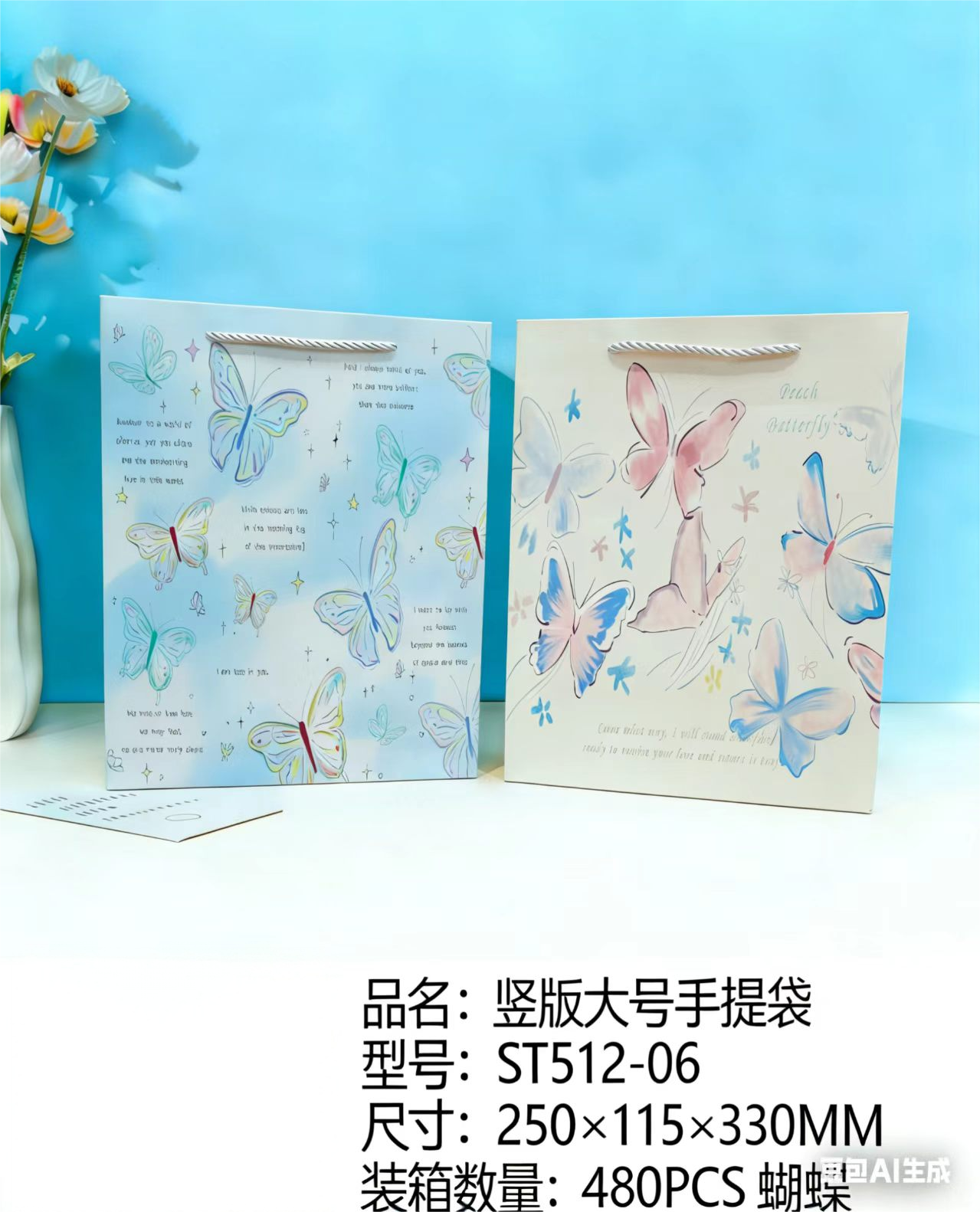 Vertical Large Handle Bag – Butterfly