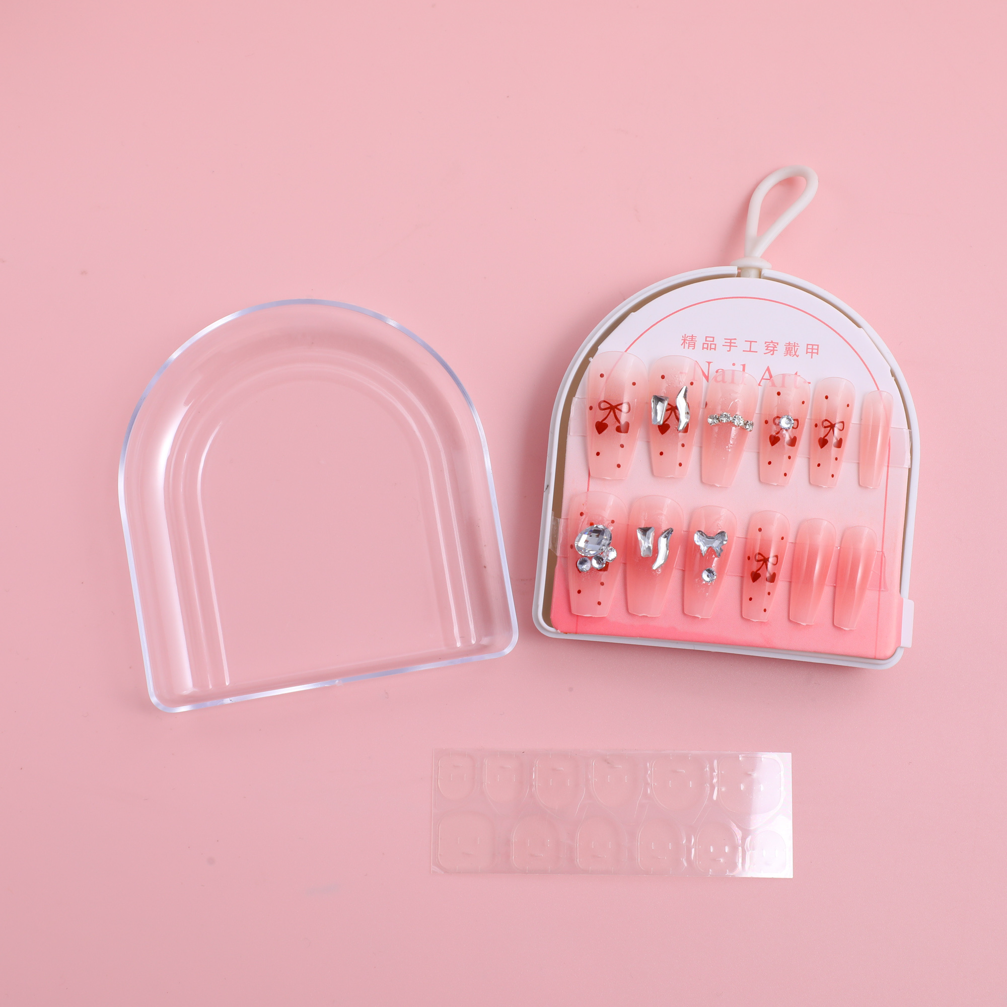 Long Oval Ribbon Design Press-On Nails