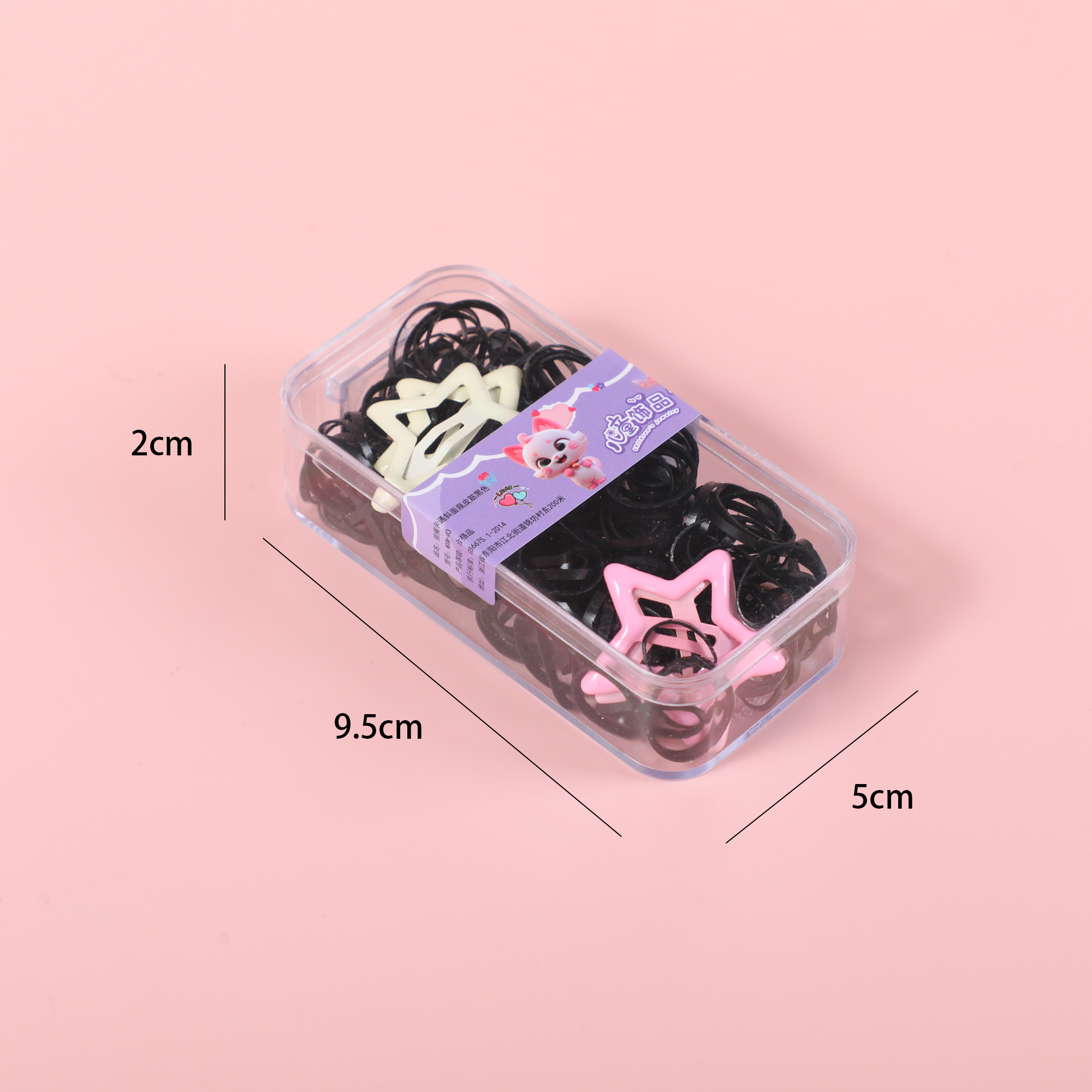 Long Box Hair Ties with Star-Shaped BB Clips – Black