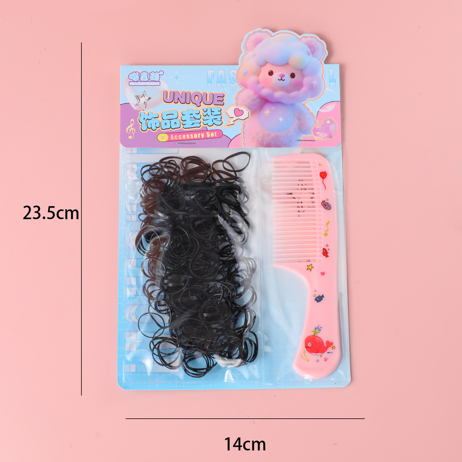 Hang Card Hair Tie and Comb Set – Black