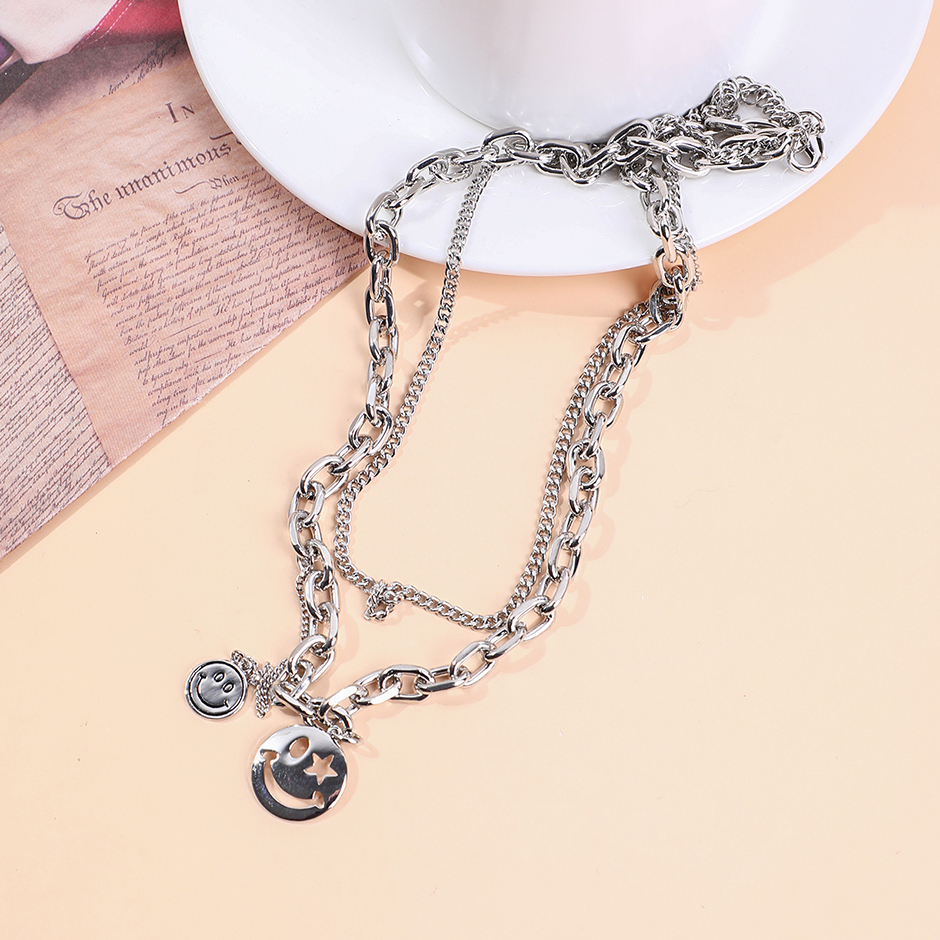 Double layer smiley face necklace