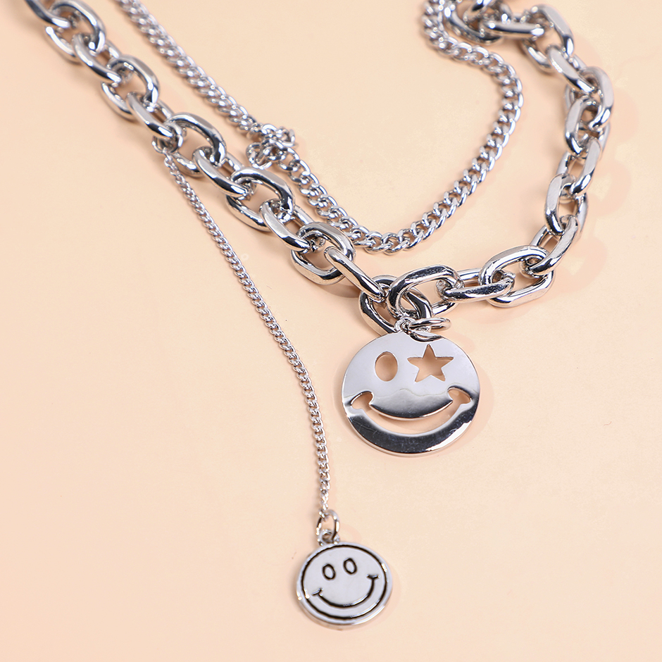 Double layer smiley face necklace