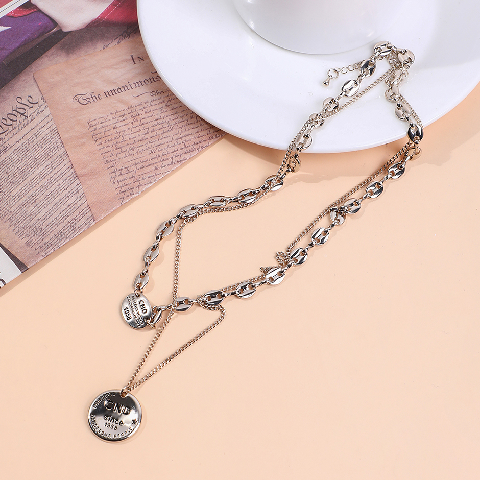 Fashion double-layer English medal necklace