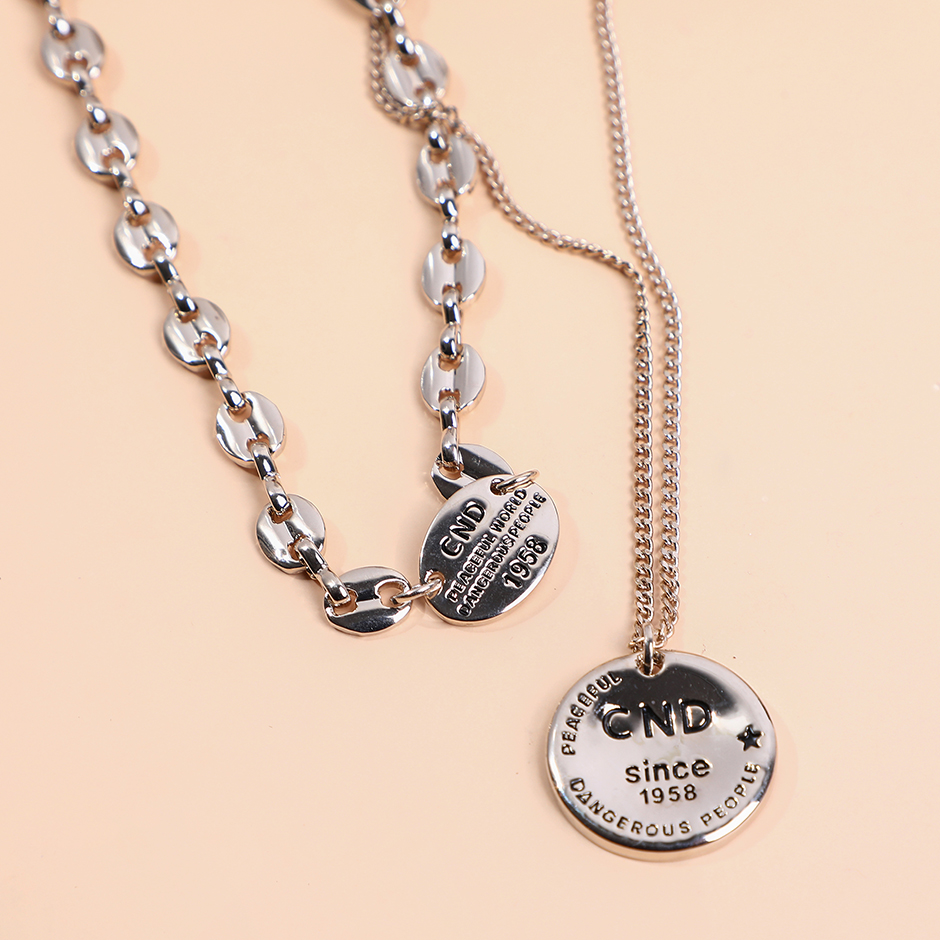 Fashion double-layer English medal necklace